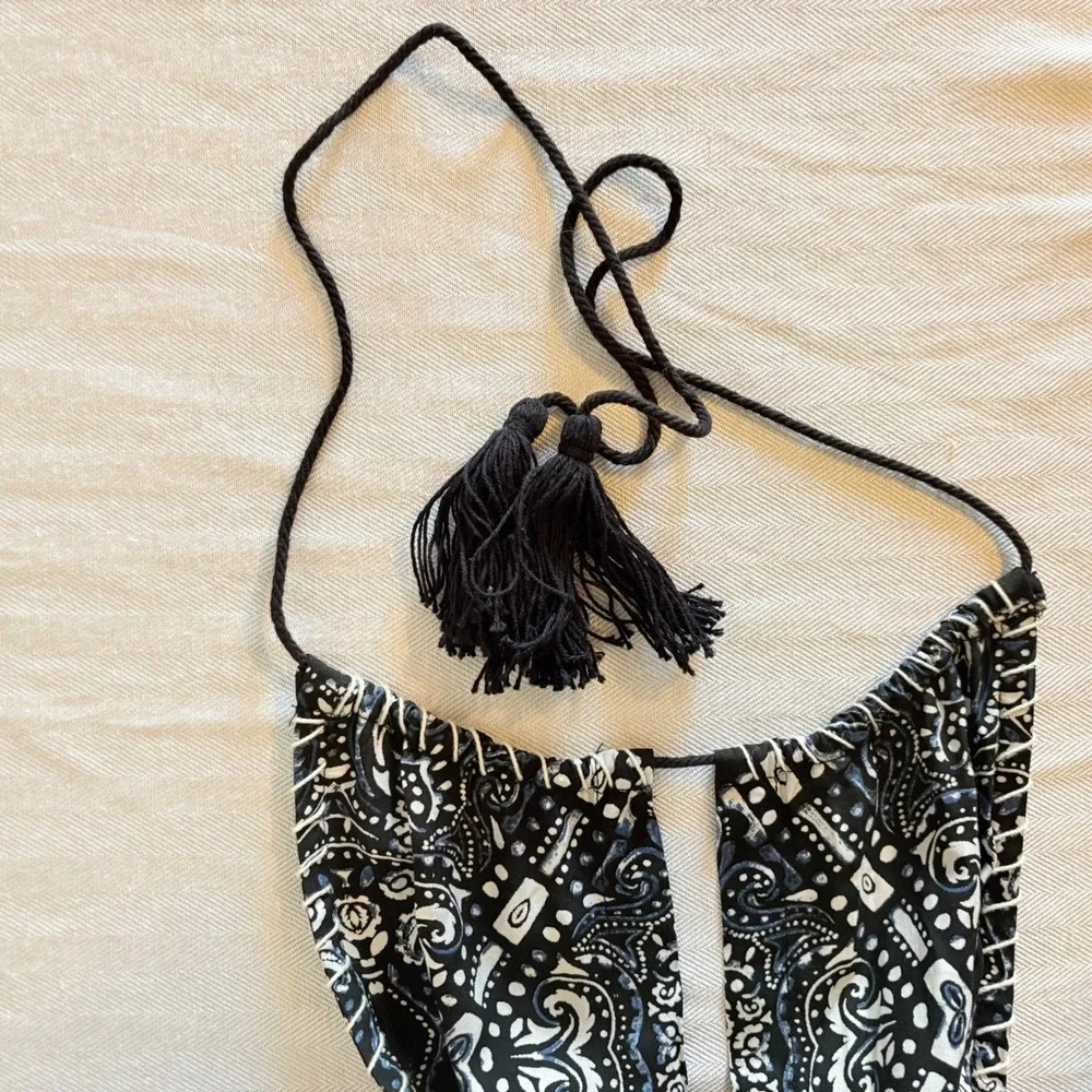 Red Carter Black Navy Paisley Tiered Halter Maxi Dress with Pockets XS - Picture 15 of 16